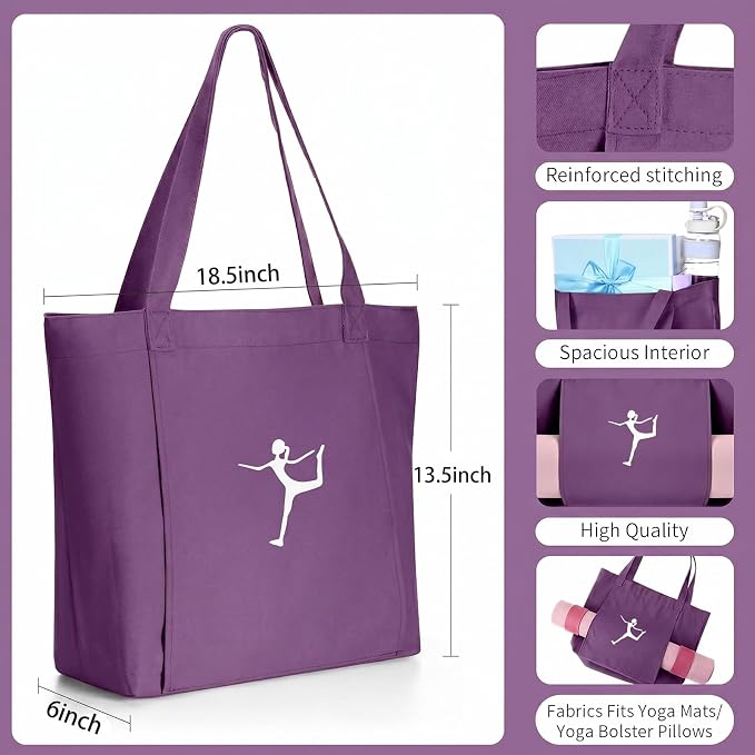 Yoga Bag - Pilates Bag With Mat Holder,for Women Canvas Tote Bag with Yoga Mat Carrier Pocket Large Gym Pilates Bag for Travel Office Beach Workout