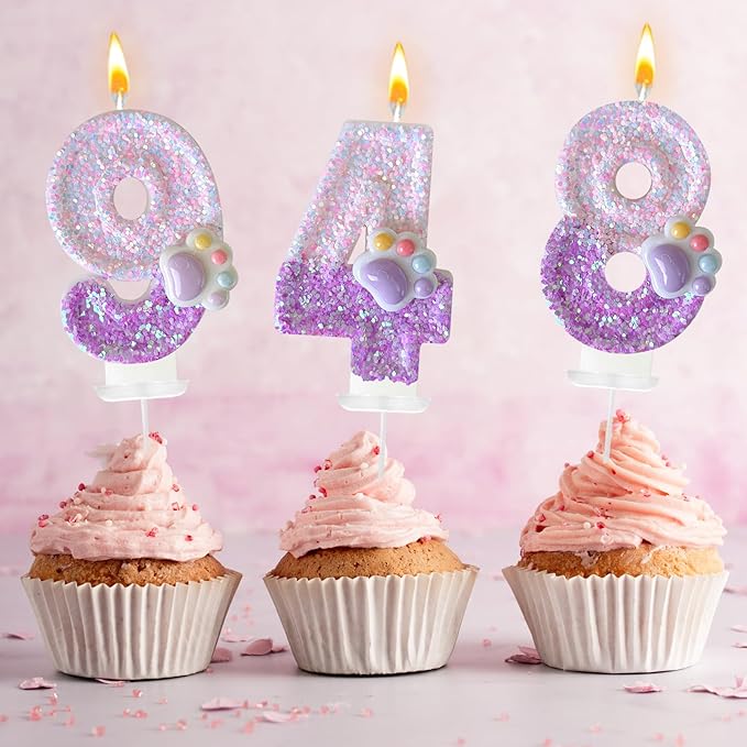 Pink Cat and Dog Paw Birthday Number Candles, Cupcake Decorations, Dog Theme Candles, Suitable for Party Celebrations, Birthday Decoration Supplies (Number 8)