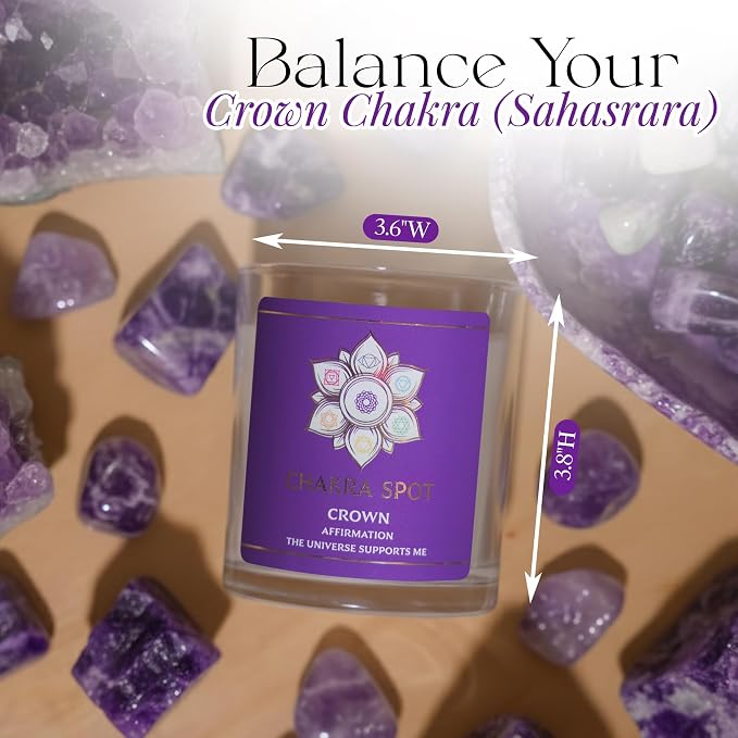 Scented Candles – Crown Chakra Candle for Spiritual Connection & Mindfulness | Rose, Frankincense, Lavender, Cedar & Patchouli, Beeswax & Coconut Blend - 8oz