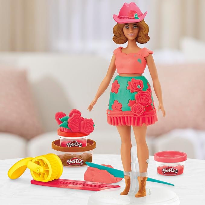 Play-Doh Barbie Florals and Fringe Set, Make Doll Clothes with Modeling Compound & 9 Fashion Accessories, Arts & Crafts for Girls & Boys 5+