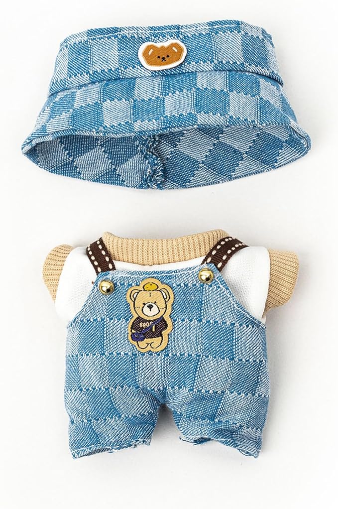 Clothes for 17cm Dolls(NO Doll) Outfit with Accessories Suit Cute Stylish Dress Up Set Denim Plaid