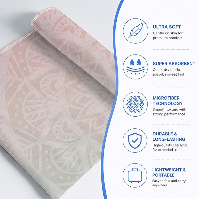 Yoga Mat Towel, Hot Yoga Non Slip with 4 Corner Pockets, 70 x 26 in | Soft Absorbent Microfiber With Four Corner Pockets, Fits Over Yoga Mats For Hot Yoga, Pilates, Gym, And Travel