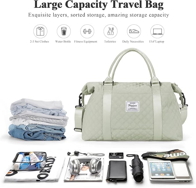 Travel Duffel Bag, Carry On Overnight Weekender Bags for Women | Travel Bag with Wet Pocket & Trolley Sleeve, For Spirit Airlines 18x14x8 Personal Item Bag