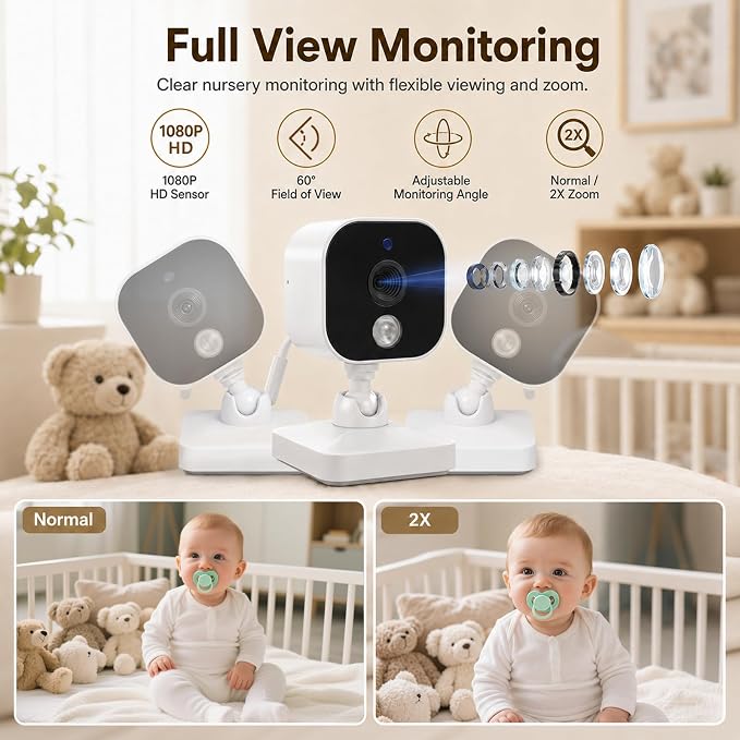 Baby Monitor with Camera and Audio, No WiFi Baby Monitor with 2.8" IPS Screen, 120-Hour Battery, 1000ft Long Range, 2-Way Talk, Cry and Feeding Reminder, Night Vision