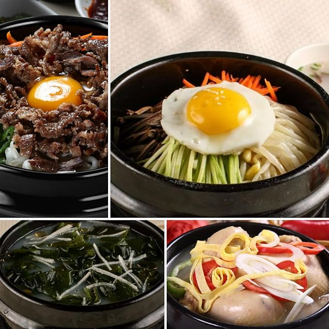 Korean Stone Pot, Ceramic Sizzling Hot Pot for Bibimbap Korean Stone Bowl with Lid and Trivet 40 oz Clay Pot for Cooking, Korean Cooking Pot, 1200ml, Black, for 1-2 people