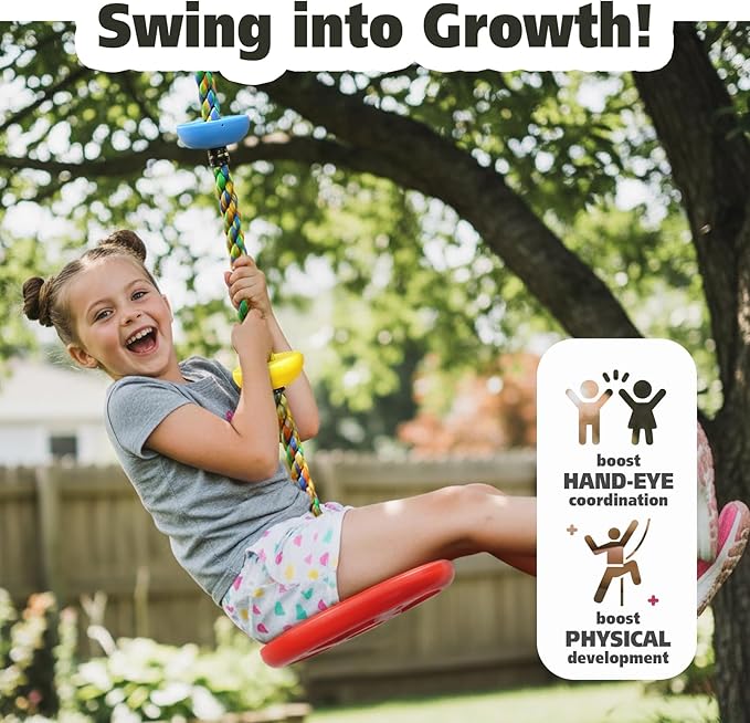 ZNCMRR Rope Swing for Tree Disc Swings Tree Swing for Kids Single Disc Seat and Climbing Rope for Kids Heavy Duty Swing Set for Backyard Playground Accessories Swingset Accessories Outdoor(Red)