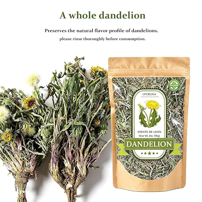 Dandelion Leaf & Root Loose Leaf Tea –Diente de Leon (Whole Dandelion) for Digestive Support & Detox, 2 oz (56g), 100% Natural Taraxacum, Vegan, Non-GMO, Caffeine-Free