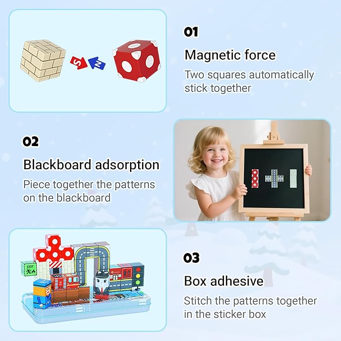Magnetic Blocks Set, 35PCS Educational STEM Travel Building Toys for Kids 3+, Portable Magnetic Block with Metal Storage Box, Toddler Learning Toys for Boys Girls 4-8 Birthday Gift(Road Transport)