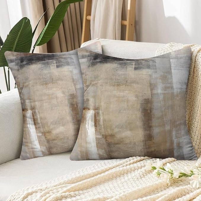 Throw Pillow Covers for Couch, 22x22 Inch, 2 Pack, Grey Beige | Decorative Throw Pillow Covers Cushion Covers for Couch Bedroom Sofa Living Room