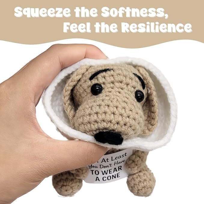 Well at Least You Don’t Have to Wear a Cone – Funny and Thoughtful Crochet Dog Gift – 4.5" Handmade Plush for Surgery Recovery, Vasectomy Humor, or Quirky Retirement Gift