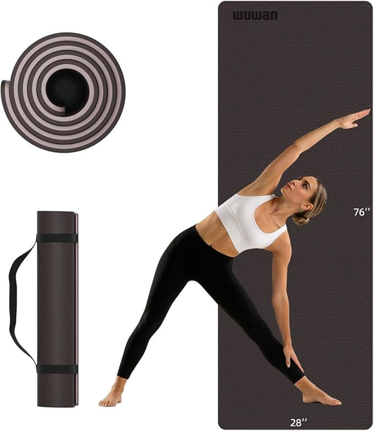 10mm0.4"TPE Yoga Mat Thick Wide Large for Home Workout Carrying Strap | Non Slip Exercise Mats Cushioned Joint-Friendly Stable,76"x28"Extra long Tapis Entrainement Au Sol Fitness,Pilates Gym Travel
