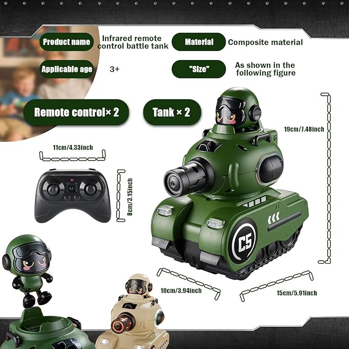 RC Battle Tanks with Infrared System and Sound Effects, RC Army Combat Vehicle Toy, Battle Tanks with HP Station for Boys & Girls Age 6-12, Christmas Birthday Gifts for 6-12 Year Kids, 2 Pack