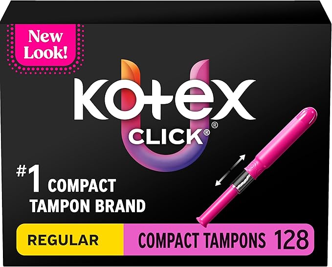 U by Kotex Click Compact Tampons, Regular Absorbency, Unscented, 128 Count (8 Packs of 16) (Packaging May Vary)