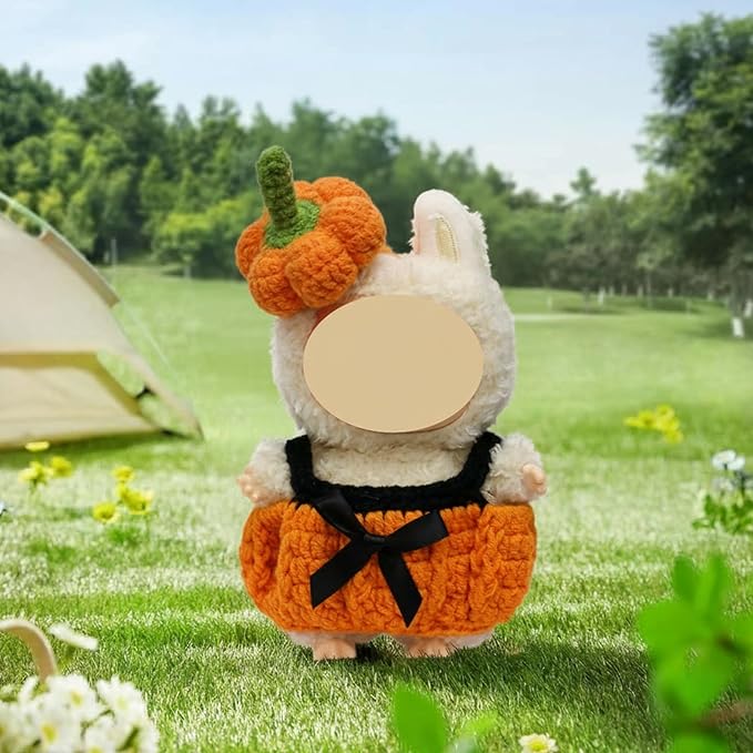 17cm Doll Clothes, Halloween Witch Hat and Pumpkin Costume Set Handcrafted Crochet Halloween Clothes for 6.7"(No Doll Included) (Style02)
