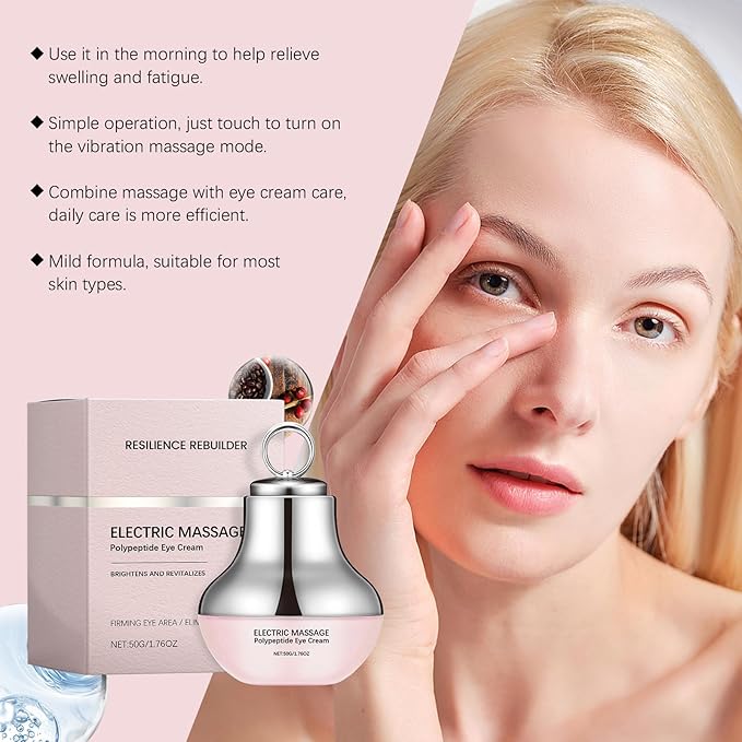 Electric Massage Eye Cream for Dark Circle,Electric Massage Polypeptide Eye Cream,Under EyeCream Firm and Smooth Fine Lines with Gentle Vibration for Firming Hydrating and Refreshing (1.76oz)