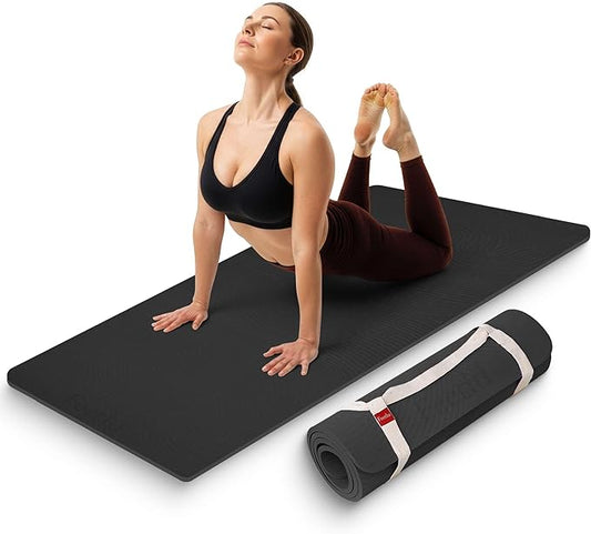 Extra Thick 12mm Exercise Mat – 74"L x 26"W Inch, Non-Slip, Joint-Friendly & Cushioned Fitness Mat for Yoga, Pilates & Floor Workouts – Durable, Supportive & Includes Feetlu Classic Strap