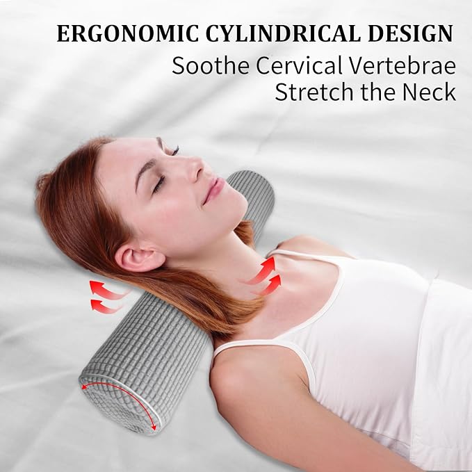 2Pcs Neck Roll Pillow for Sleeping - Cylinder Cervical Foam Core With Plush Washable Cover - Multi-Functional Round Bolster for Home, Office, Travel, Yoga Support