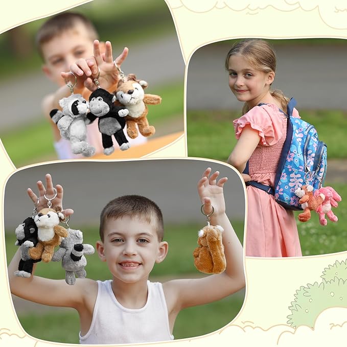 3Pcs Bulk Woodland Animal Keychain Plush Toy, 5" Cute Raccoon, Squirrel, Fox Stuffed Animal Keyring Pendants, Stuffed Forest Animals for Baby Shower Birthday Party Decor Backpack Charms
