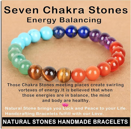 AD Beads Handmade Gemstone Stretch Elastic Bracelet Crystal Healing Reiki Nature's Beauty and Spiritual Essence Unisex