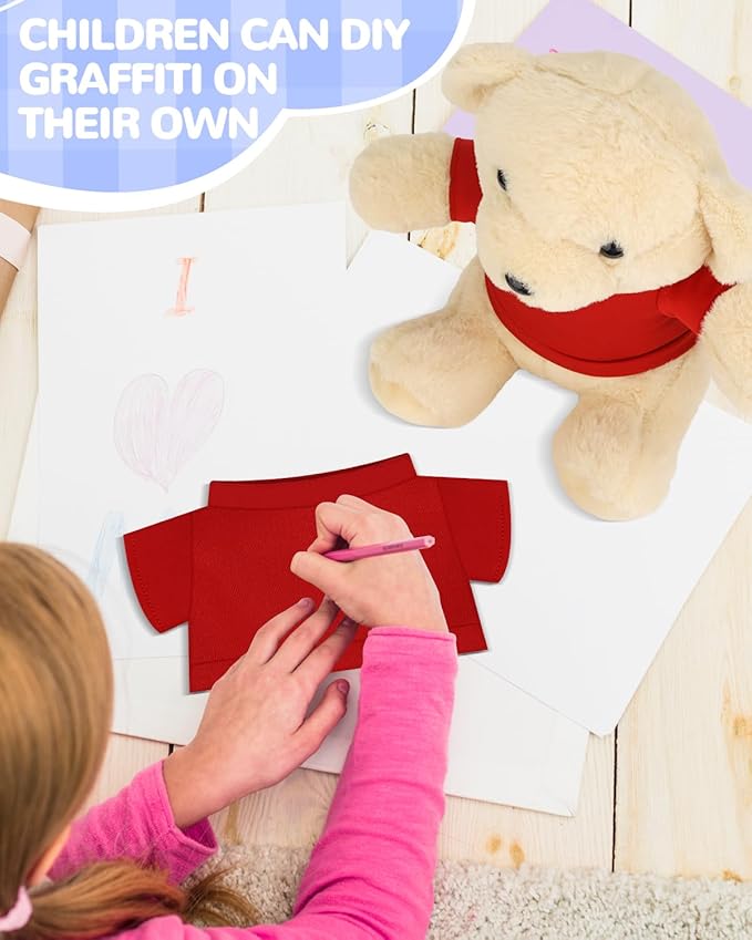 4 PCS Stuffed Bear Basic T Shirt Clothes for 10-12Inch, T Shirt Classic Crew Neck Bear, Cute Tiny Clothes DIY Bear Toy (10-12 Inch,Red)