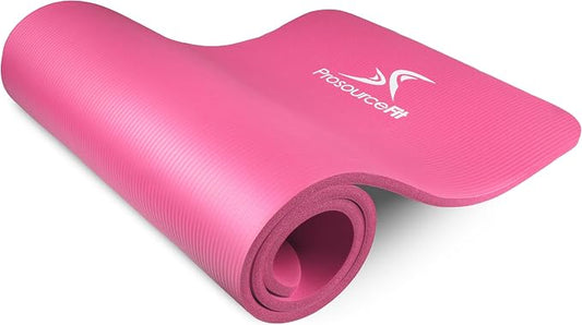 ProsourceFit Extra Thick Yoga and Pilates Mat 1/2” (13mm) or 1" (25mm), 71-inch Long High Density Exercise Mat with Comfort Foam and Carrying Strap