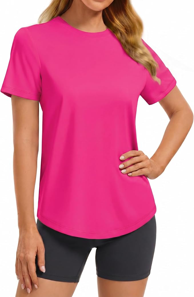 PINSPARK Soft Workout Tops for Women UPF 50+ Sun Protection Shirt Quick Dry Athletic Running Hiking Travel Basic Tee Shirts