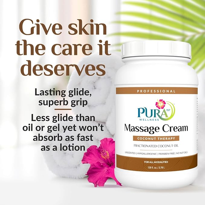 Coconut Therapy 1 Gallon Massage Cream, Coconut Oil, Professional, Massage Therapy, Deep Tissue, Unscented, Natural Ingredients, Skin Hydrating, Moisturizing, Muscle Relief, for Bruising