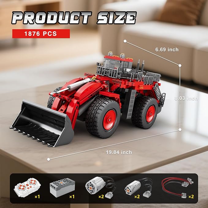 Bulldozer Building Blocks Set 22010, Engineering Vehicle Model Kit for Adults, Remote Control Excavator Toy with 4-Wheel Drive, Gifts for Kids Ages 14+, 1876 Pieces