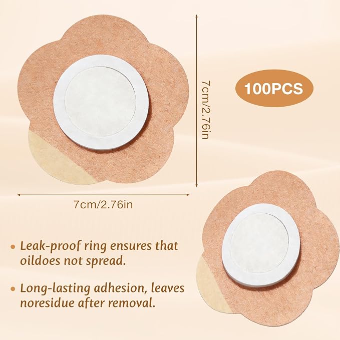 100PCS Castor Oil Patches, Disposable Self-Adhesive Pack Wraps, Organic Cotton Leak-Proof Belly Button Patch, Breathable & Skin-Friendly for Waist, Back, Neck - No Wash Needed