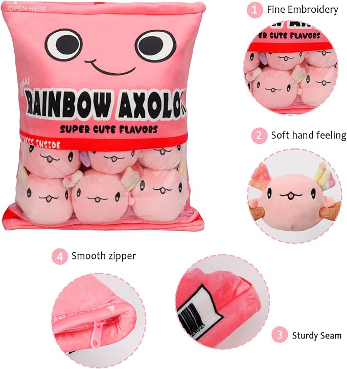 Axolotl Plush Pillow Throw Pillow, Cute Axolotl Plush Toys Doll, Axolotl Stuffed Animal Bag of Axolotl Plushies, Stuffed Axolotl Gift for Kids, Birthday, Christmas, Baby Shower (6 pcs, Pink)
