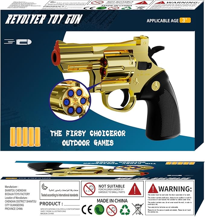 Toy Gun Soft Bullet Toy Revolver, Can fire Sponge Bullets,with 40 Bullets,for Age of 6 7 8 9 10+ Years Old Kid Boys Girls（Gold）