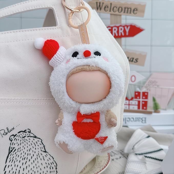 Christmas Hat Clothes for Dolls Accessories, Stylish Kawaii Festive Christmas Snowman Outfit Set 2 Pieces Suitable for 15cm 17cm Doll , Xmas Doll Clothing Set Replacement White