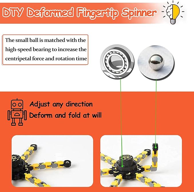24 Pack Funny Sensory Fidget Toys,Deformable Chain DIY Robot Spinners Fingertip Stress Relief Gyro Toy Birthday Gifts Goodie Bag Easter Basket Stuffers Classroom Prizes Party Favors for Kids Adults