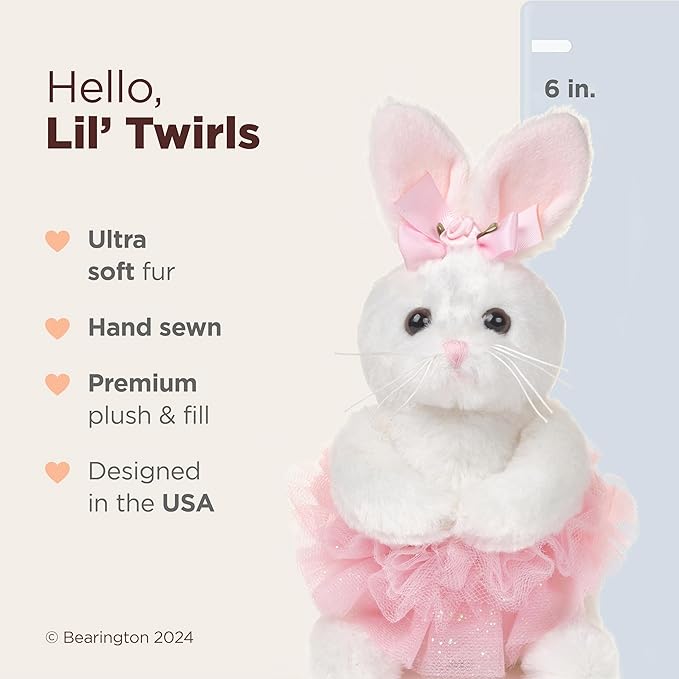 Bearington Collection Ballerina Stuffed Animal - Ballet Doll - Dance Recital Gifts for Girls - Bunny Lil' Twirls - 6"