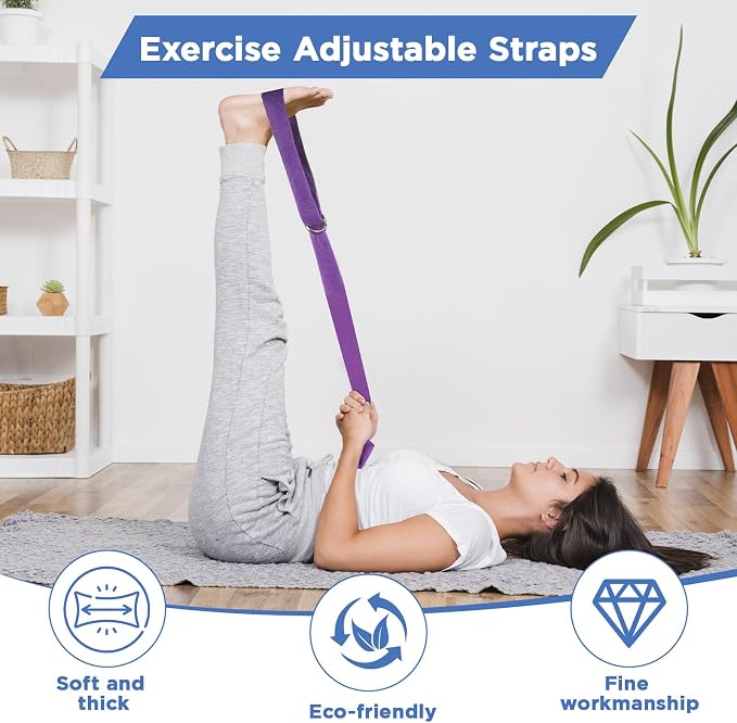 10 Pcs Yoga Strap for Stretching Bulk 8 Ft Cotton Polyester Stretch Band with Metal D Ring Adjustable Non Elastic Yoga Stretching Strap Bulk for Pilates Dance Gym Workout Physical Therapy (Multicolor)