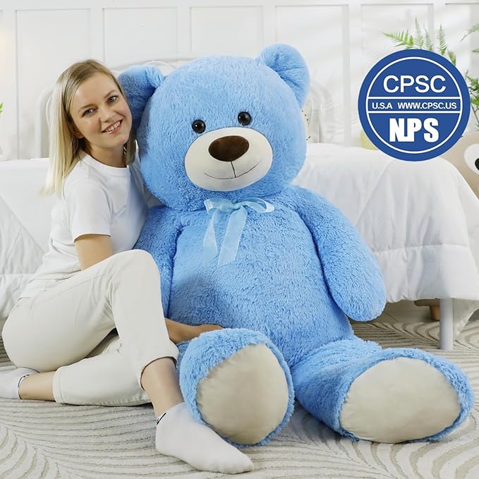 MorisMos Giant Teddy Bear Stuffed Animal 4 Feet,51'' Big Teddy Bear for Girlfriend Boyfriend Wife Mother Fiancée Valentine's Gift, Large Stuffed Bear Plush for Kid Christmas Birthday Baby Shower,Blue
