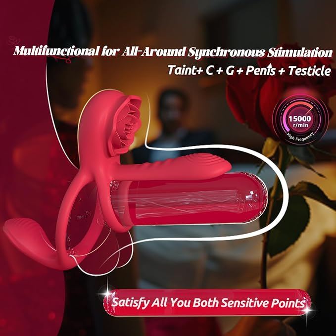 Vibrating Cock Ring Penis Sleeve with Rose Clitoral Stimulator, App Remote Control Penis Ring Vibrator, Couples Male Adult Sex Toys Games for Men Women, Healexcer Penis Extender Taint G Spot Sex Toy