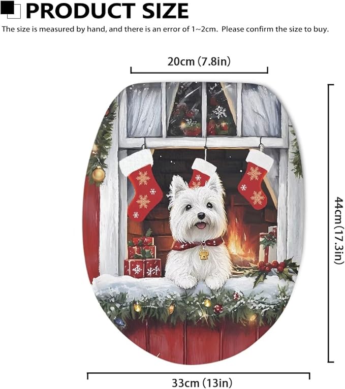 Christmas Toilet Seat Cover-Yorkshire Terrier Bathroom Decoration Accessories -Elastic Edges Toilet Lid Cover forRv,Machine Washable Bathroom Decor Xmas