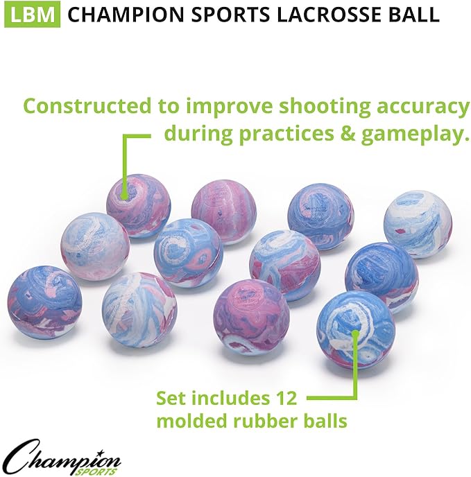 Champion Sports Lacrosse Balls – Official Size SEI Certified, Multi-Color Packs of 3, 6, or 12 for Practice & Games