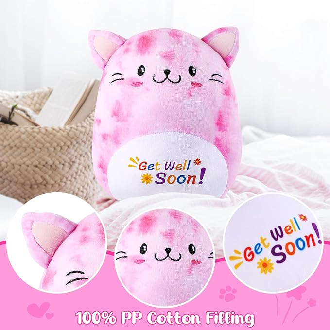 Get Well Soon Gift Cat Plush Cow Stuffed Animal Hug Pillow Sympathy Gift Get Well Toy Gifts for Kids Boys Girls Women(Cat)