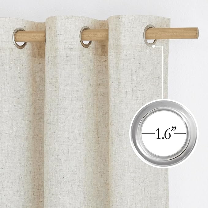 NICETOWN Natural Linen Short Curwtains 45 inches Long, Thick Flax Linen Window Treatments Privacy Assured with Light Filtering for Farmhouse/Bedroom, W42 x L45, 2 Panels