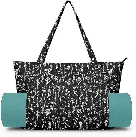 Yoga Bag for Women, Large Canvas Yoga Mat Tote Bag with Yoga Mat Carrier - Large Mat Pocket Fitness Tote for Pilates, Gym, Travel, Office & Beach