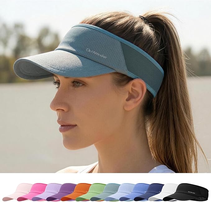 Sport Sun Visor Hat for Women Men - Lightweight Stretchy Polyester Spandex Quick Dry Sweatband Wrinkle Resistant