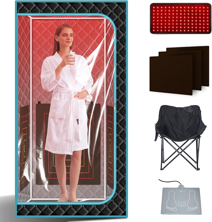 ZONEMEL Portable Infrared Sauna Box with 660nm Red Light Therapy, Personal Sauna Tent, Remote Control, Heating Foot Pad, Upgraded Comfortable Chair, Dry Sauna for Home Spa