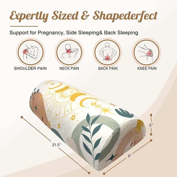 Knee Pillow for Back Sleeping – Half Moon Bolster Pillow for Under Knee While Sleeping Support, Leg & Back Pain Relief (21.5x9x5 Inches)