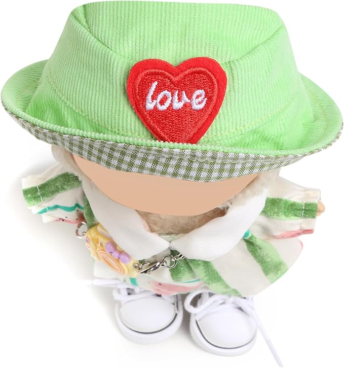 17cm Doll Clothes for Labubu - Kawaii Clown Style Set - Doll's Hat & Doll's Clothing & Doll's Shoes & Camera, Cute Doll Outfit with Accessories for Display, Collectors, Gift - Green (NO Dolls)