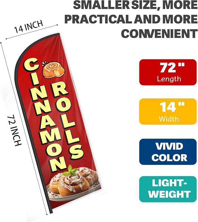 Cinnamon Rolls Feather Flag for Storefronts 6 FT (Flagpole Not Included) | Business Advertising Flag