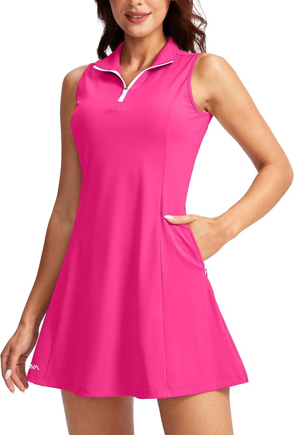 Viodia Women's Tennis Golf Dress with Shorts | Active, Exercise, Workout, Sports, Athletic, Dresses for Women, with Zipper Pockets