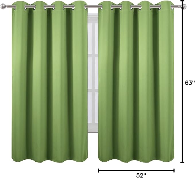 LEMOMO Blackout Curtains 52 x 63 inch/Light Green Curtains Set of 2 Panels/Thermal Insulated Room Darkening Bedroom Curtains