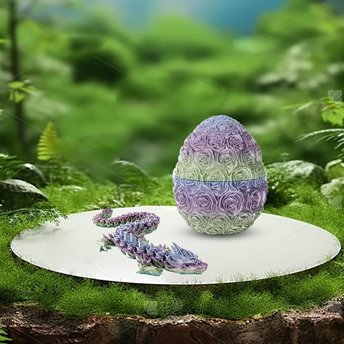 Pigmiss 3D Printed Dragon,3D Dragon Eggs with Dragon Inside,Dragon Fidget Toy for Adult,Full Articulated Dragon Crystal Dragon Easter Eggs Decoration for Gift (Rose-Multicolor)